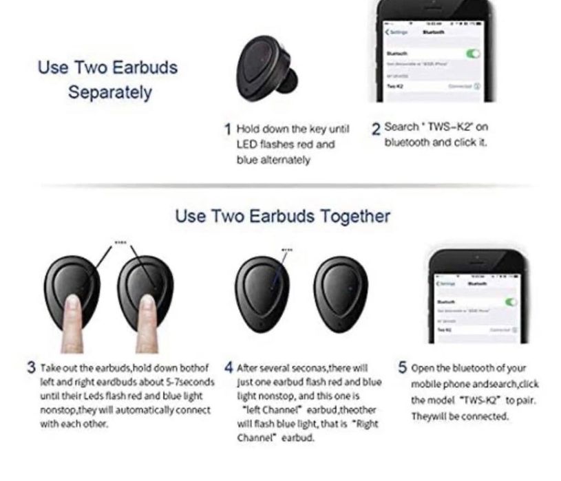 TWS-K2 Mini V4.1 Безжични стерео Bluetooth слушалки