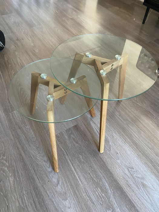 Set de mese / masuta de cafea sticla/stejar natur Ø50/40