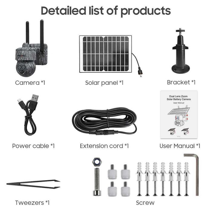 Соларна камера за наблюдение 6MP 4G PTZ PIR датчик 12X Zoom Нощно вижд