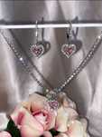 Set colier si cercei inima roz tennis tip Pandora dupe Swarovski