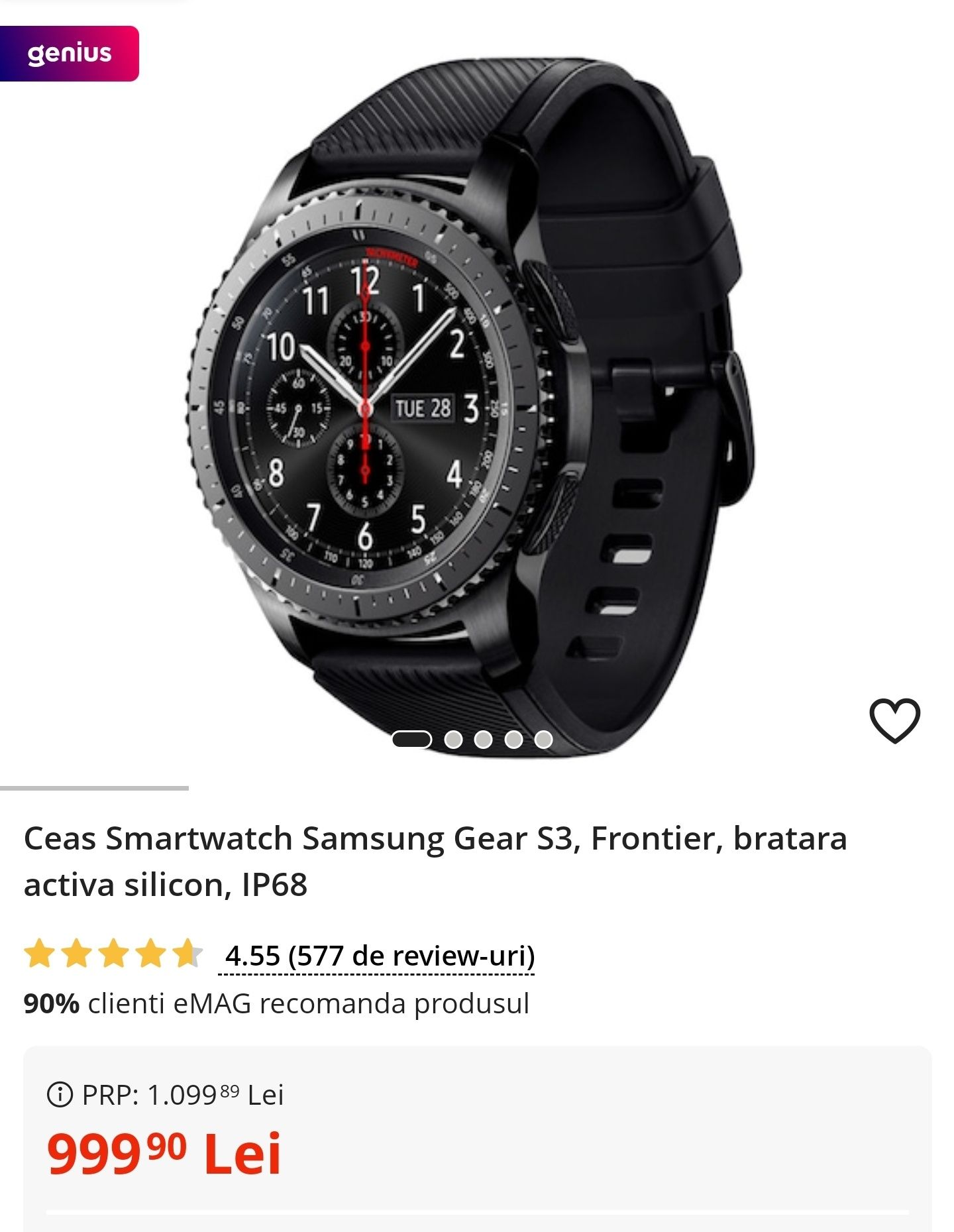 Ceas Smartwatch Samsung Gear S3, Frontier, bratara activa silicon ip68