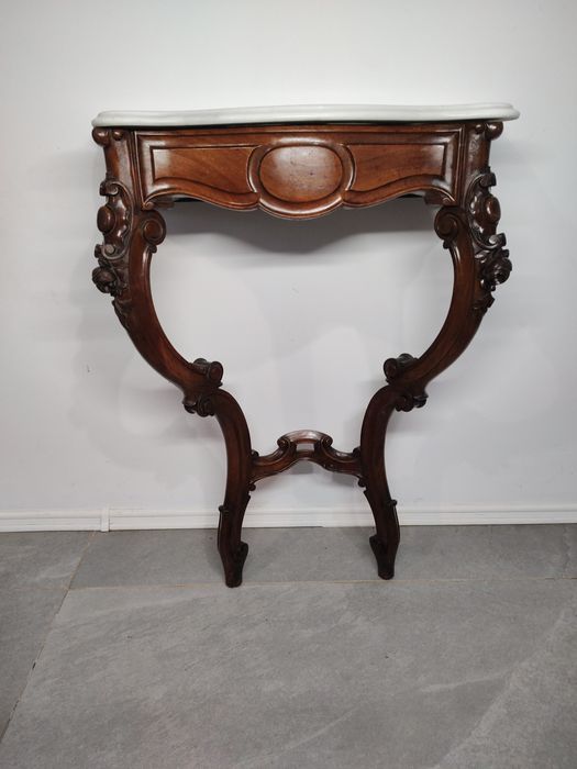 Consolă veche stil Victorian din lemn masiv cu blat din marmura