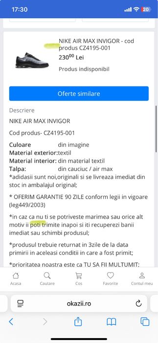 Pantofi sport copii Nike Air Max Invigor marimea 30