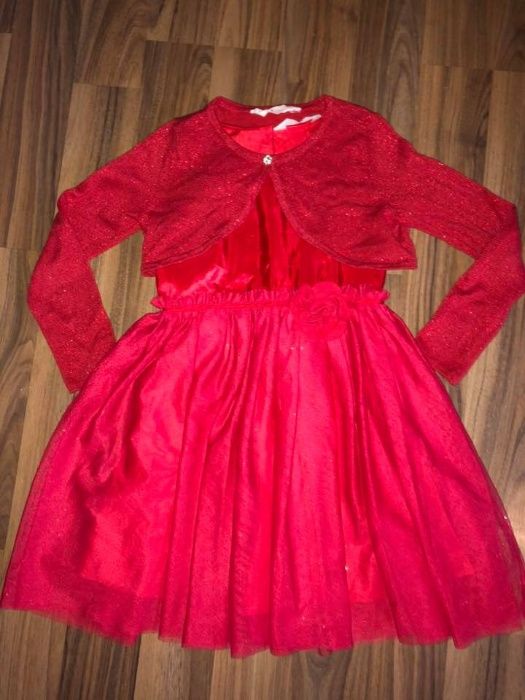 Rochita rosie +2 Bolerouri 7-10ani impecabile H&M