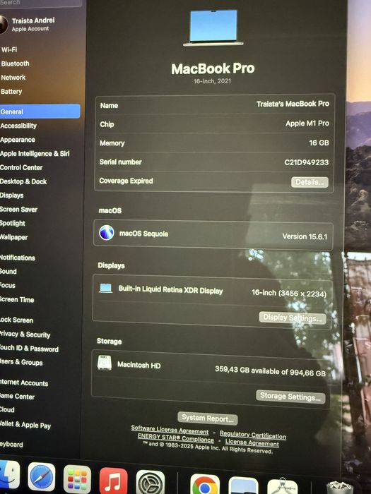 Macbook pro 16 inch M1 pro 1 tb