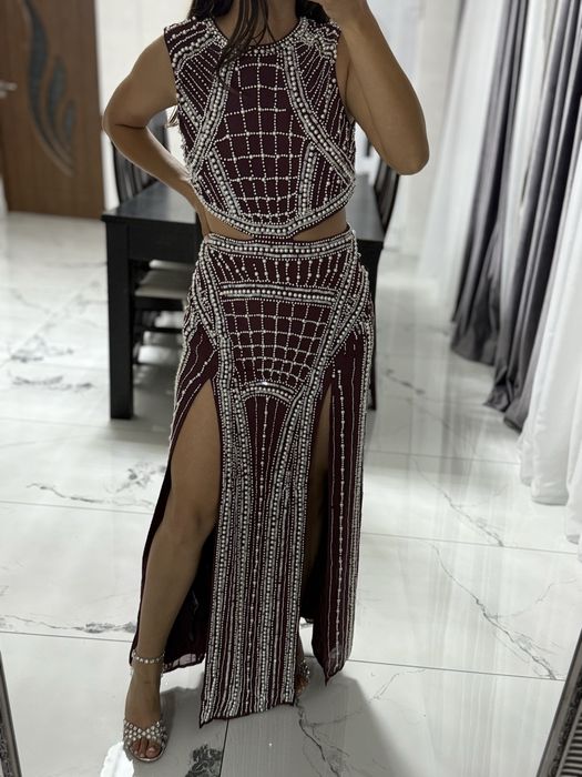Rochie Asos burgundiu cu perle