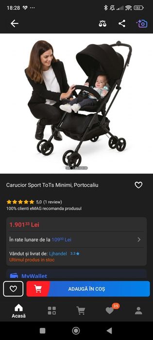 Cărucior sport ToTs Minimi, portocaliu