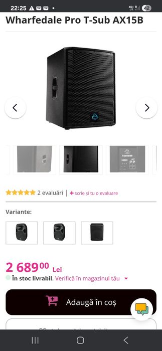 Subwoofer activ Wharfedale Pro T-Sub AX15B / nou