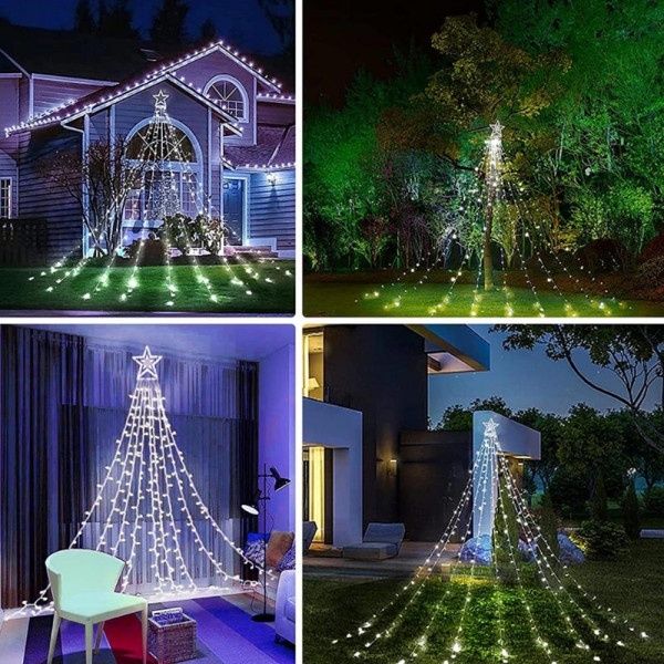 Коледни лампички ЗВЕЗДА с 9 гирлянда за елха или градинска украса