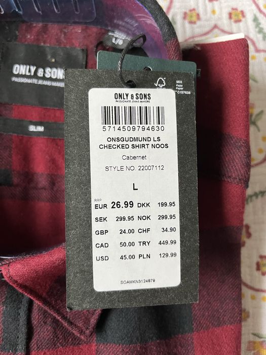 Нова Only & Sons риза L slim fit 100% памук