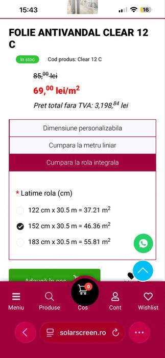 Rola folie antiefractie 30m x 1,5 m