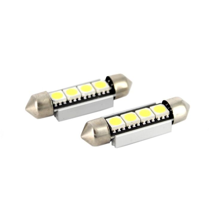 Bec auto LED SMD Can Bus Carguard cu 4 leduri 12V SV8,5 3W, 41 mm, tip sofit, set becuri 2 buc