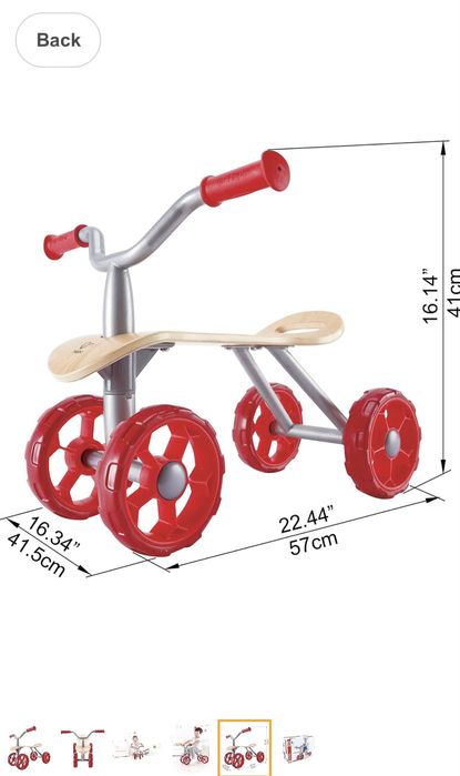 Bicicleta fara pedale Hape Trail Rider, din metal si lemn, cu 4 roti