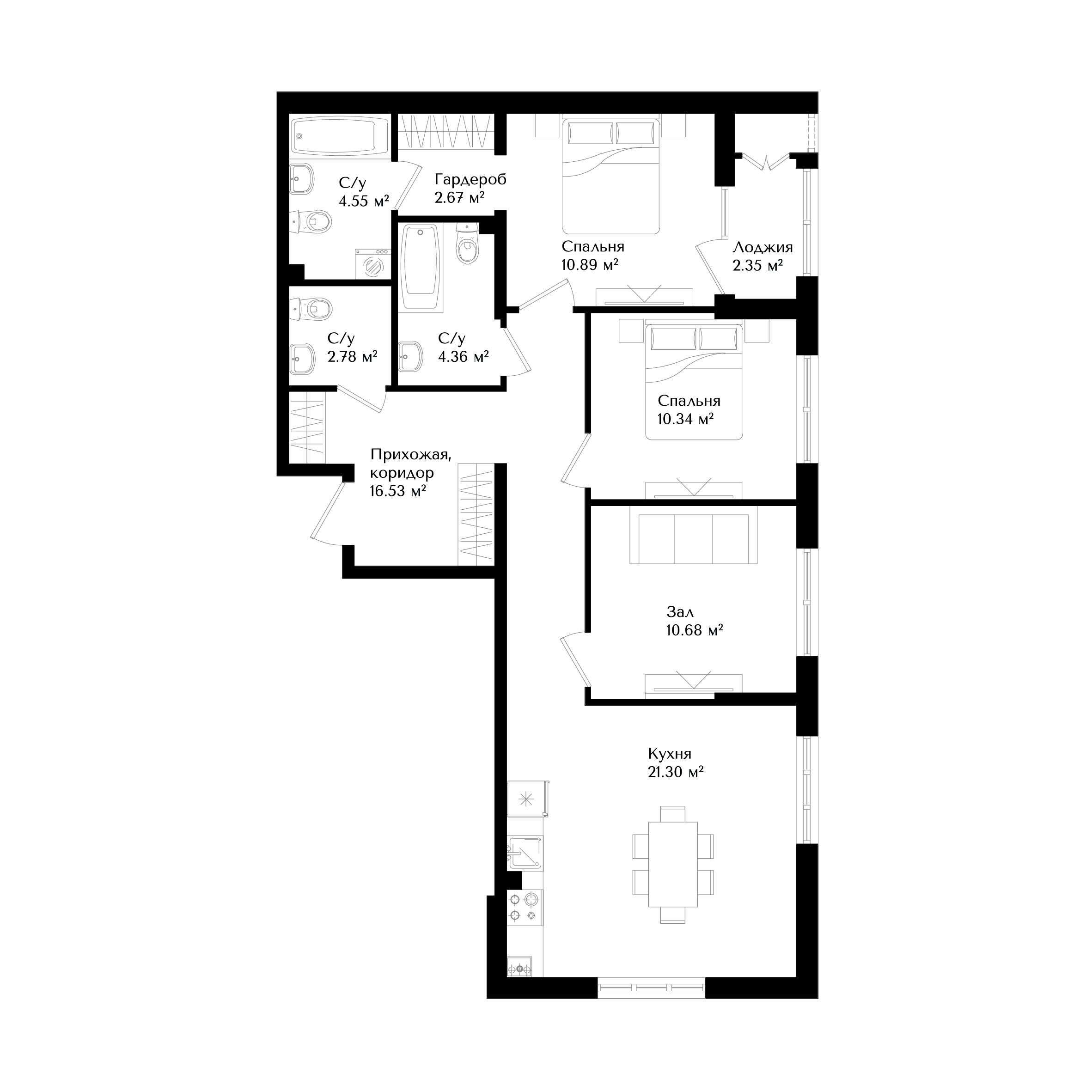 3-xonali xonadonlar | 3-комнатные квартиры ЖК Harizma - Golden House