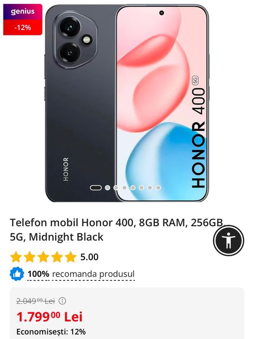 Honor 400, 8GB RAM, 256GB, 5G, Midnight Black