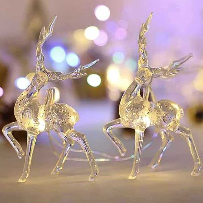 Коледни LED лампички RUHHY с еленчета – 10 броя, топла бяла светлина