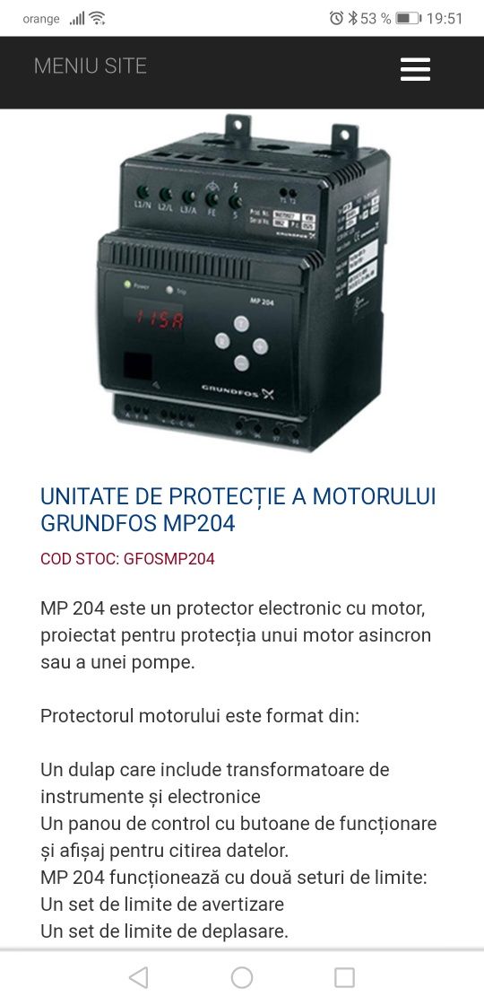 Vând panou control MP 204 protecție motoare sau pompe foraj grundfos