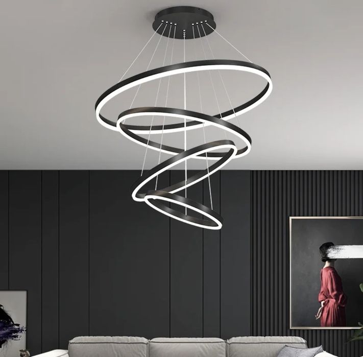 LED Полилей Висящи черни кръгове Ф 40, 60, 80см димирурм с дистанционн