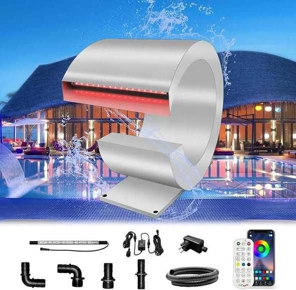 Longrun Fântână de piscină din oțel inoxidabil în formă de J