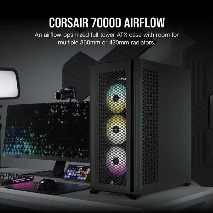 Компютърна кутия Corsair 7000D AIRFLOW Tempered Glass, Черен, НОВА