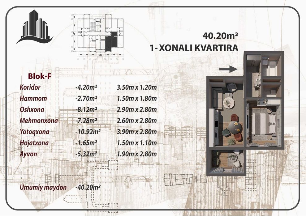 1 ком квартира под ключ с рассрочкой на 30 месяц[ГА]