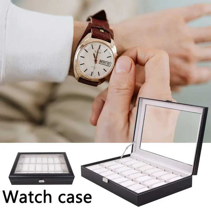 голяма лукс кутия за съхранение и презентация на 24 броя часовници