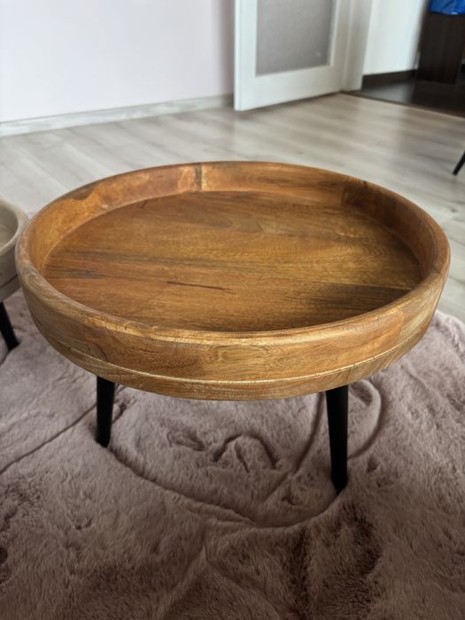 Кръгли масички за кафе, 3 бр, мангово дърво масив