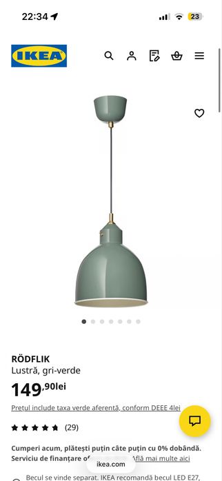 Lustra verde Rodflik Ikea