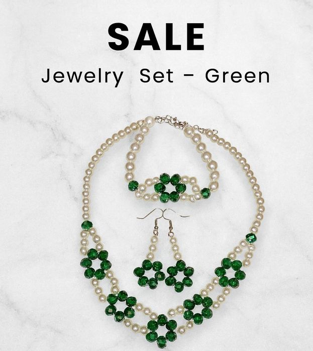 Ръчно изработен комплект бижута – перли и кристали