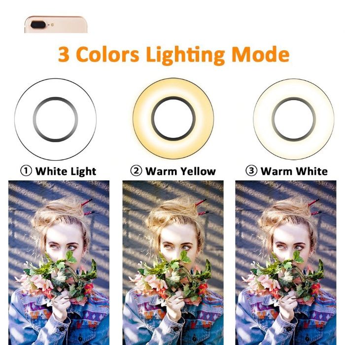Clema cu suport flexibil telefon + lampa LED ring vlogging youtube