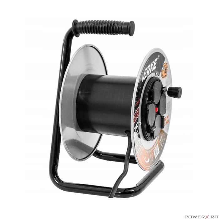 Rola prelungitor cablu negru, cu cadru metalic, 20 metri 3 x 1,5 mm