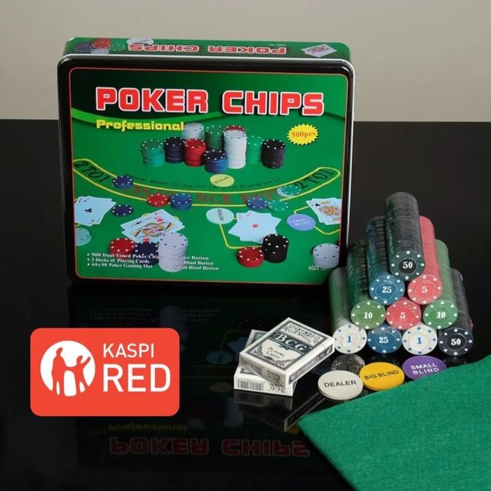 Набор для игры в покер.  Poker 500 фишек, сукно , 2 колоды карт. Покер