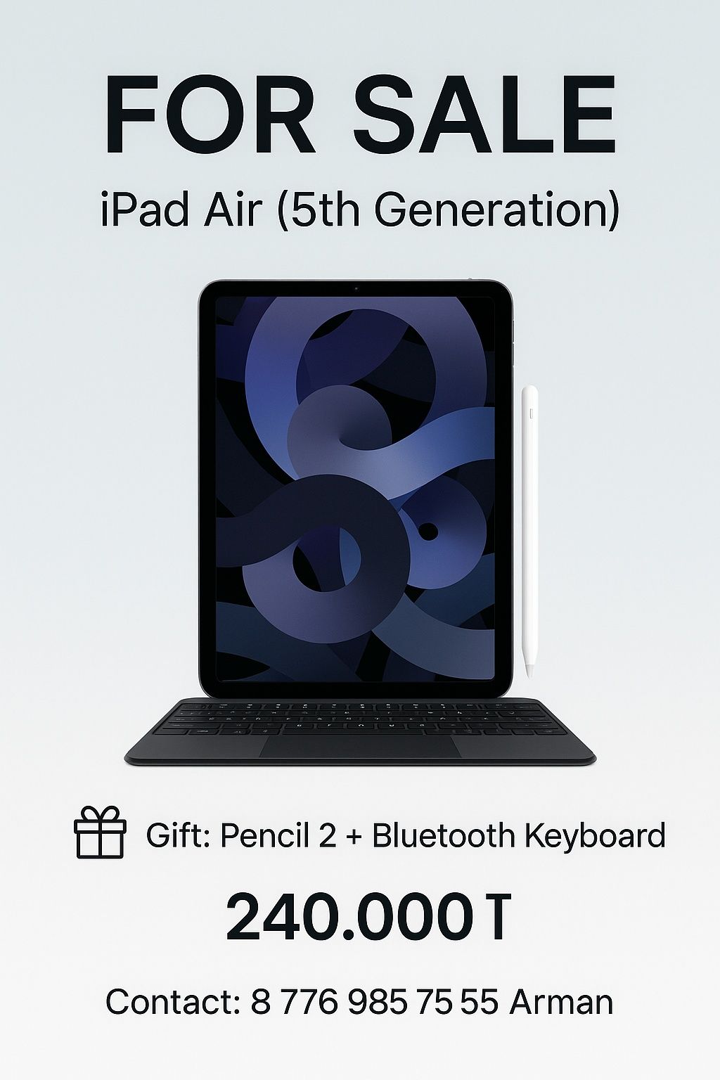Ipad Air 5 + Pencil 2 generation + Bluetooth keyboard