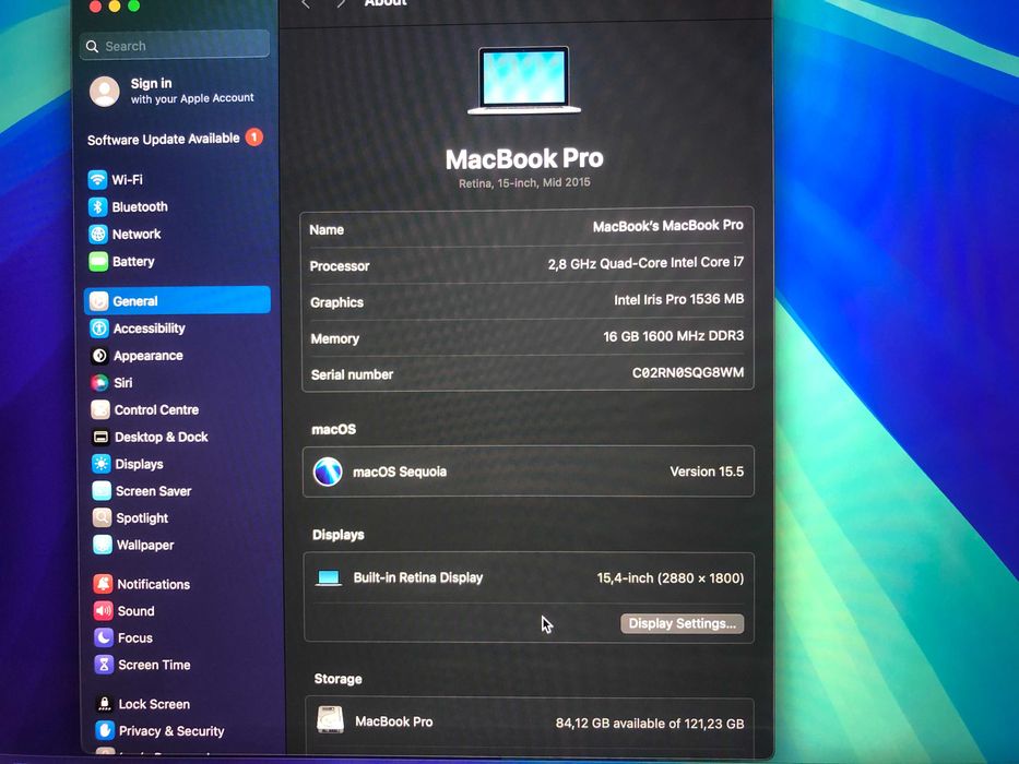 MacBook Pro 15, 2015 Retina, 2,8 GHz i7, 16 GB,flash 128 GB, IMPECABIL