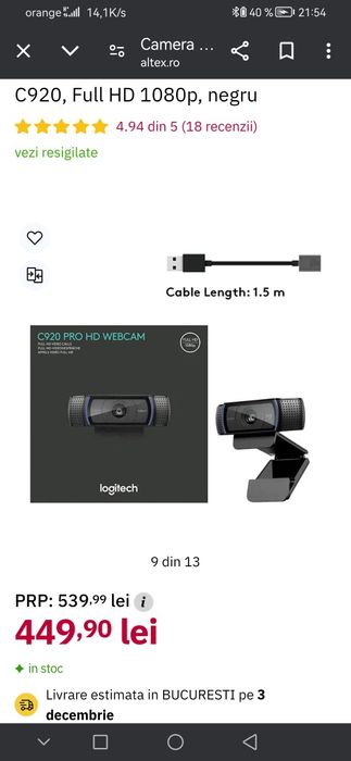 Cameră web Logitech HD Pro 920
