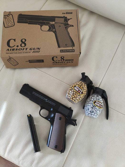Pistol Full Metal Airsoft C8 Propulsie Arc , Noi in cutie