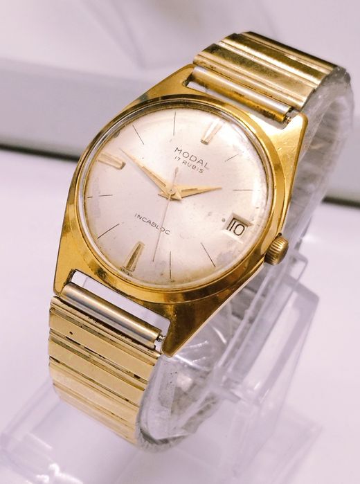 Ceas bărbătesc Modal mecanic, 17 Rubine, din anii 1960, inox, cu dată.