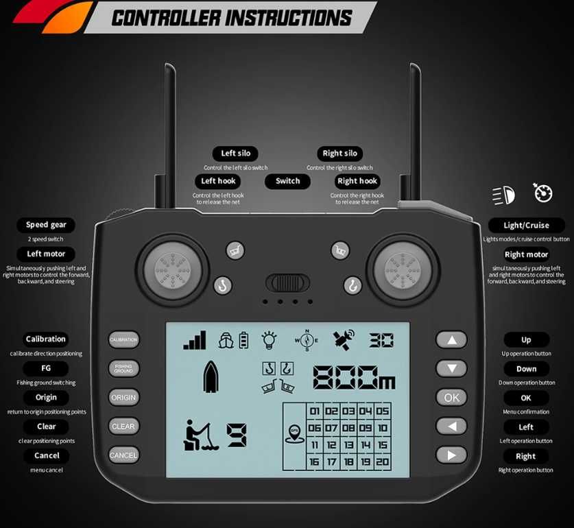 Лодка за захранване Flytec V030 GPS с опция СОНАР 2 скорости 20000mAh