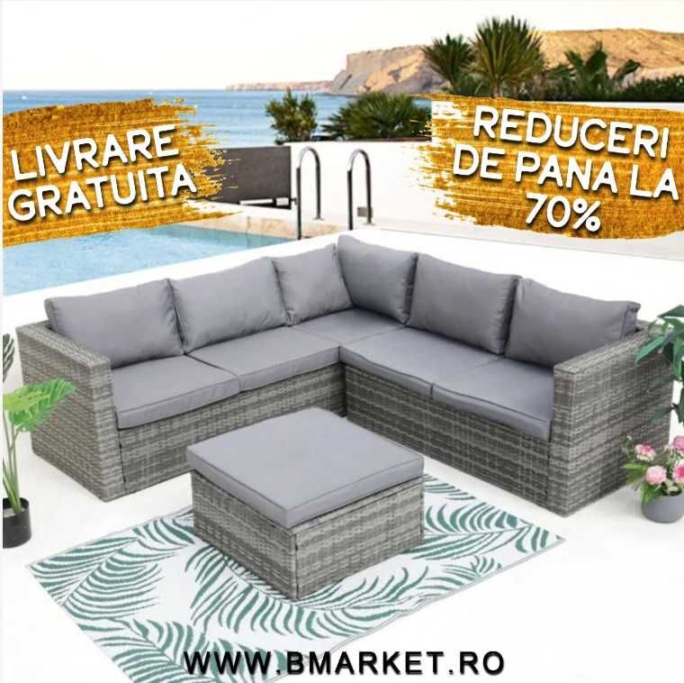 Set mobilier de gradina/terasa canapea/colțar si masa/taburet HATTEM