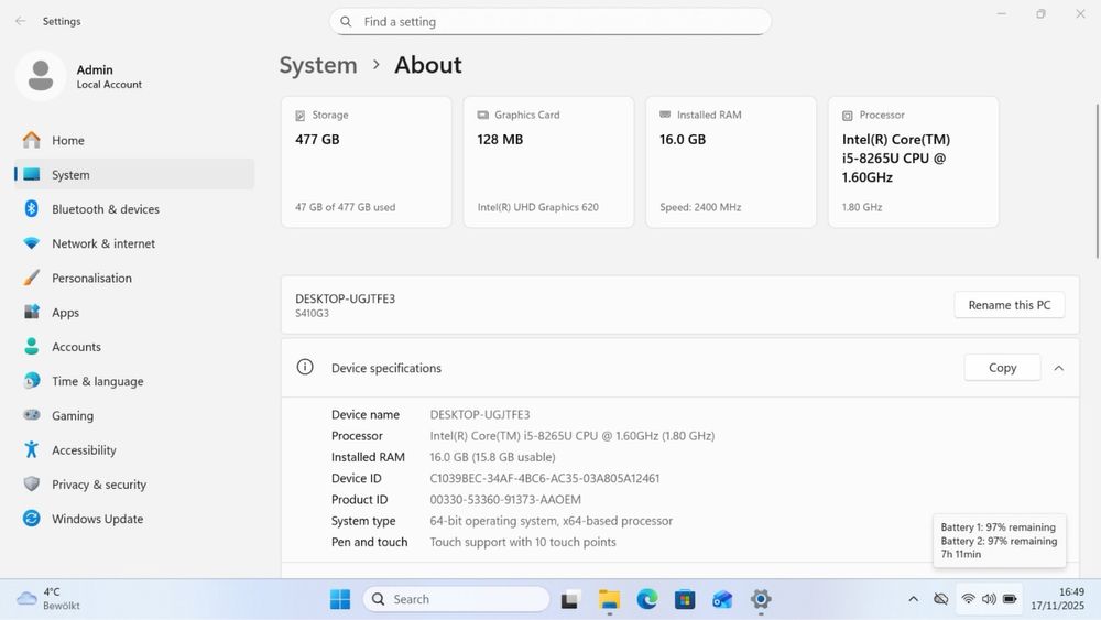 Getac s410 g3 FHD Touch i5-8265 16Gb 500Gb