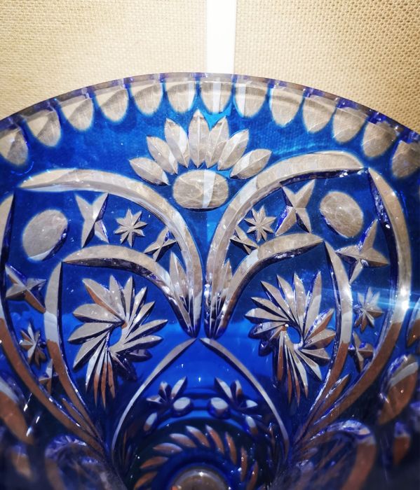 Антикварна кристална ваза Бохемия двуцветна висока 52 см рядка находка