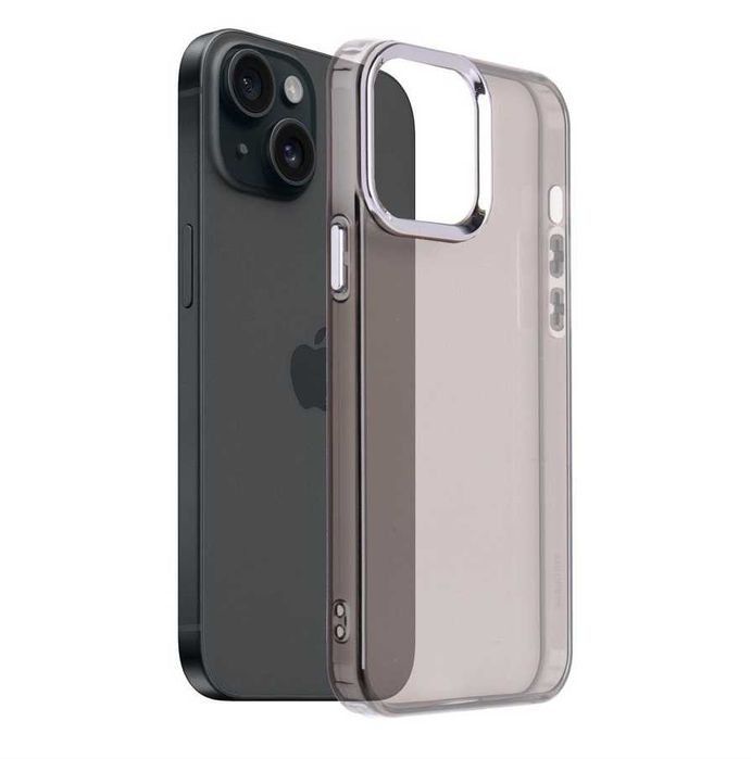 Husa iPhone 16 - 16 Pro - Silicon Fumuriu - Contur Argintiu