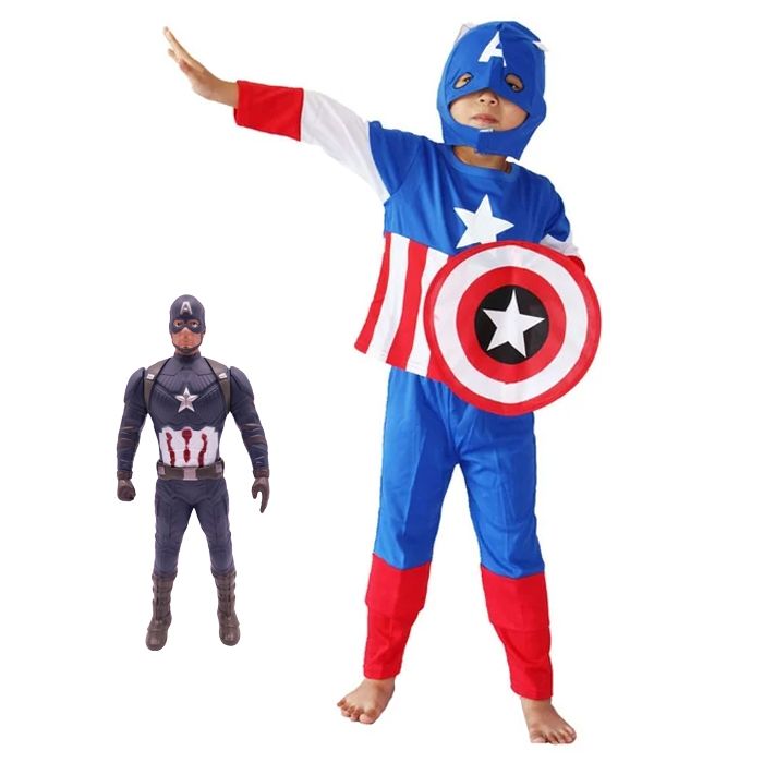 Costum Captain America copii, First Avenger, 7-9 ani, figurina inclusa