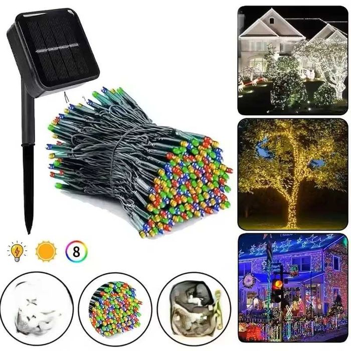 Instalatie LED solara Craciun pentru exterior, color RGB 7-30 metri