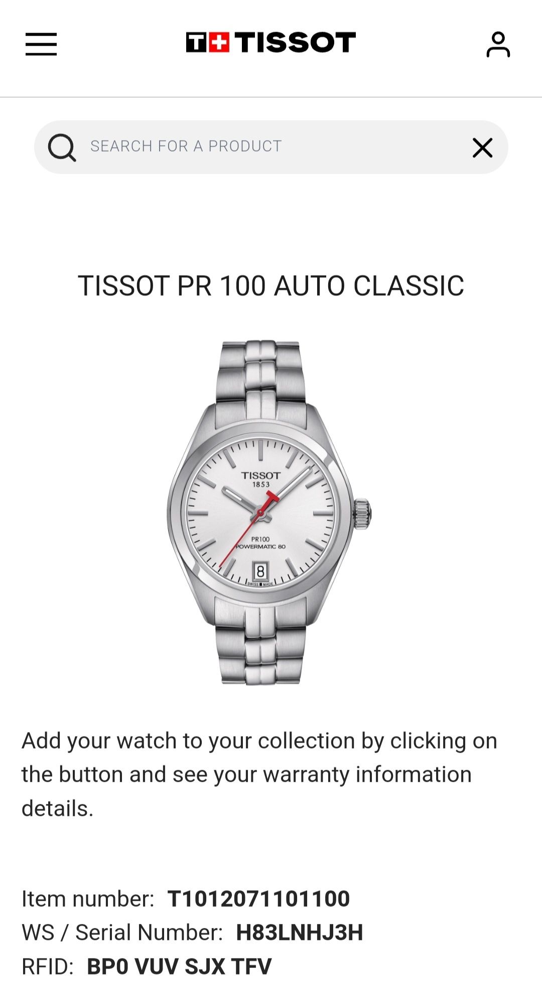 Ceas nou Tissot PR 100 Powermatic 80 factură eMAG, garanție 14.09.2024