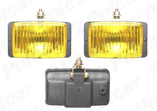 Set proiectoare auto Wesem 12/24V rectangular bec H3 stanga/dreapta 138x78x60mm sticla galbena carcasa neagra, cu lumina de ceata