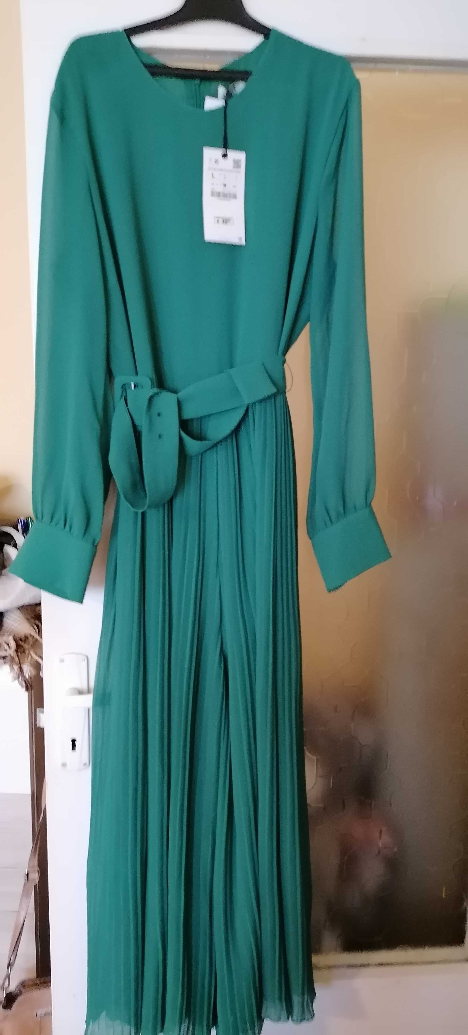 Banchet! Rochie fusta-pantalon plisata, NOUA,42-verde,voal, f.eleganta