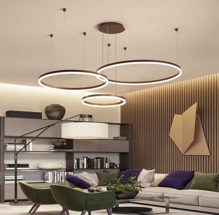 Кръгове, висящи светещи ЛЕД рингове златни, кафе, розово злато