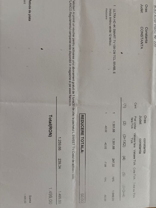 ULTRA HD 4k smart tv 139 cm TCL, clasa E