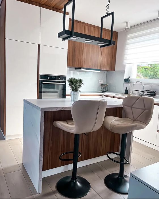 NOU Set 2 scaune bar "VALETTA", piele ecologică, bej